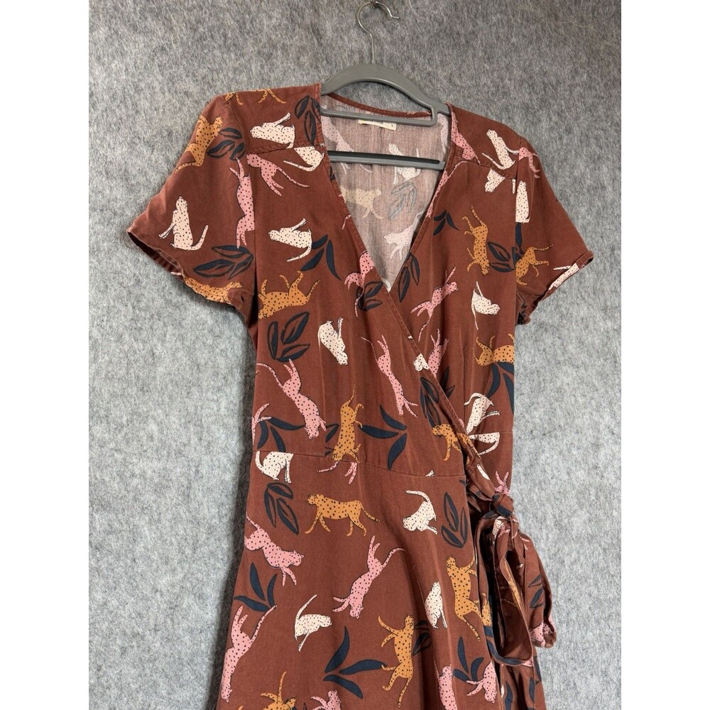Marine Layer Dress Womens Small Brown Cheetah Print Wrap V Neck Short Sleeve - Picture 4 of 12